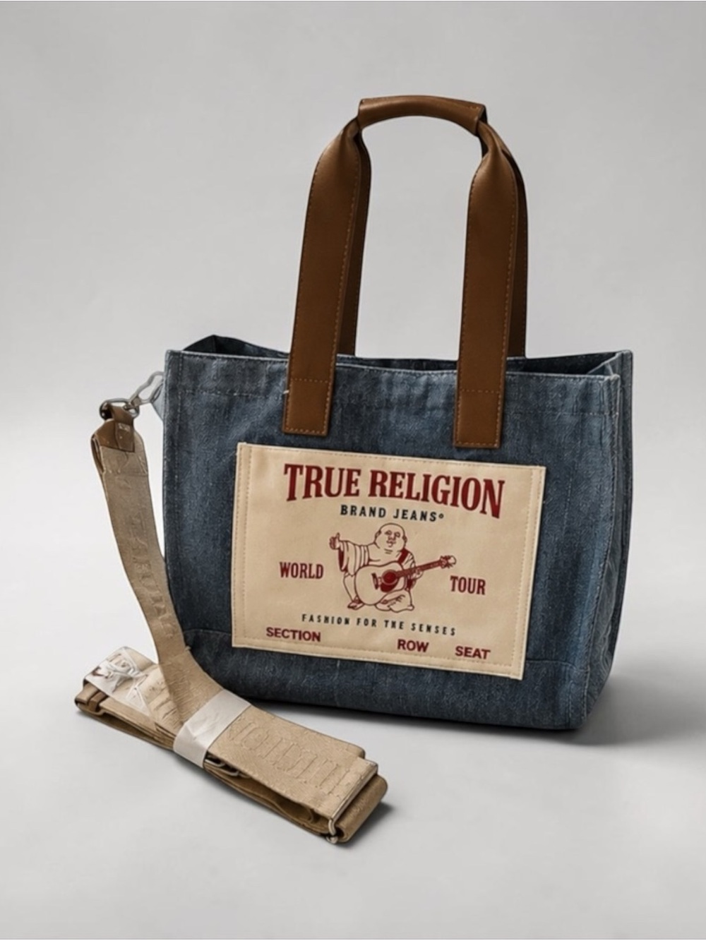 True Religion Denim World Tour Buddha Tote w/ Optional Crossbody Strap NWT